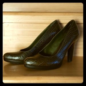 Nine West Nwsatay Dark Green Croco Leather 9M Pla